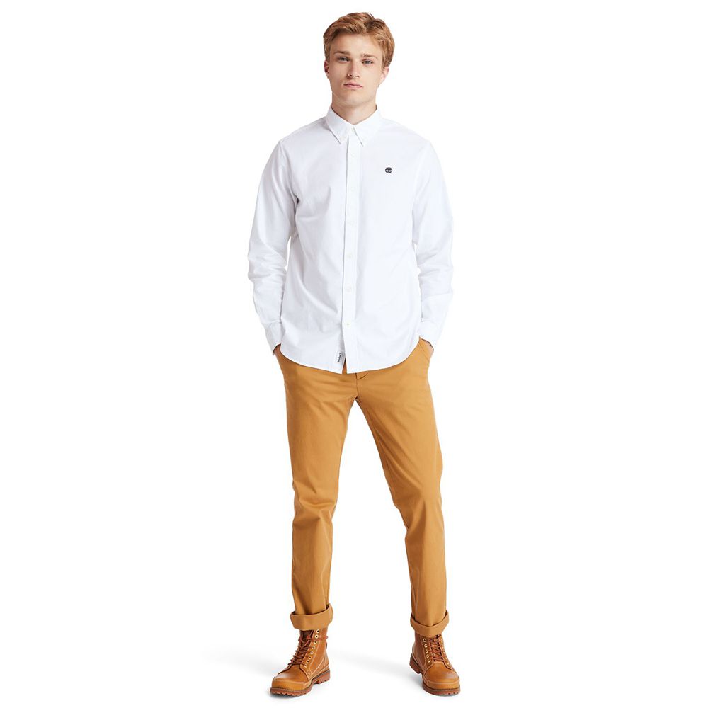 Camisa Timberland Hombre Pleasant River Stretch Oxford Blancas - Chile IAD-517920